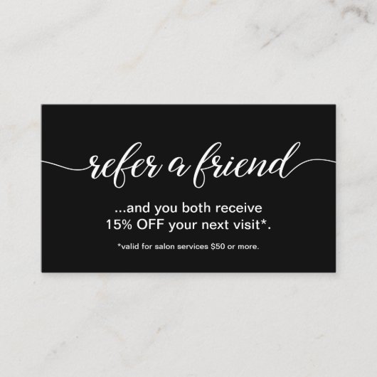 Einfaches elegantes Script Refer a Friend Schwarz- Treuekarte (Vorderseite)