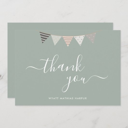 Einfaches elegantes Script Sage Green Baby Dankeskarte (Vorne/Hinten)