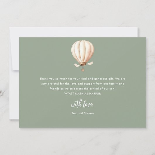 Einfaches elegantes Script Sage Green Baby Dankeskarte (Rückseite)