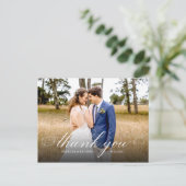 Einfaches, elegantes Script Wedding Dankeschön Fot Postkarte (Stehend Vorderseite)