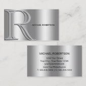 Einfaches elegantes Silver auf Silver Monogram Visitenkarte (Vorne/Hinten)