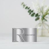 Einfaches elegantes Silver auf Silver Monogram Visitenkarte (Stehend Vorderseite)