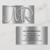 Einfaches Elegantes Silver auf Silver Script Monog Visitenkarte (Vorne/Hinten)