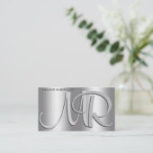 Einfaches Elegantes Silver auf Silver Script Monog Visitenkarte (Stehend Vorderseite)