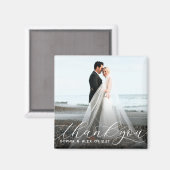 Einfaches Elegantes Skript Danke Hochzeitsfoto Magnet (Vorderseite/Rückseite)