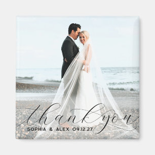 Einfaches Elegantes Skript Danke Hochzeitsfoto Magnet