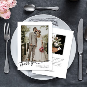 Einfaches Elegantes Skript Foto Hochzeit Dankeskarte