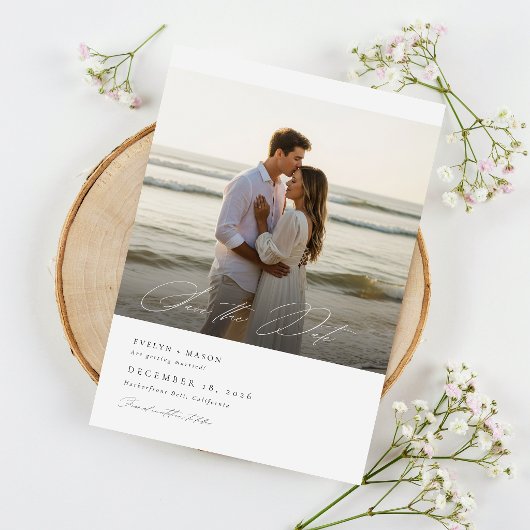 Einfaches Elegantes Skript Foto Hochzeit QR-Code Save The Date