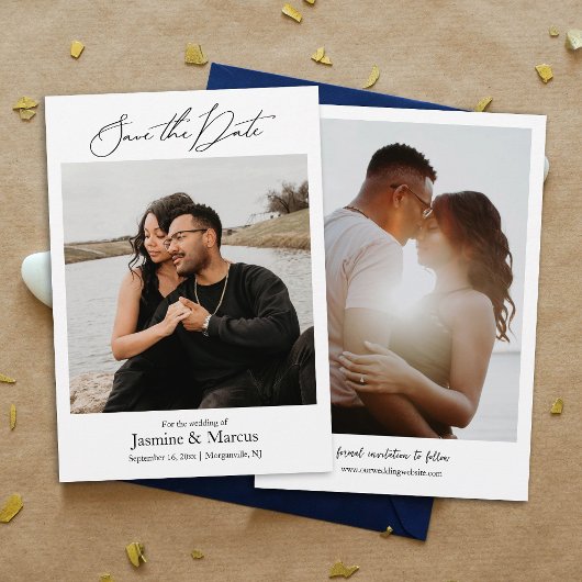 Einfaches elegantes Skript-Foto Hochzeit Speichern Einladung