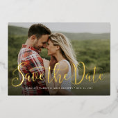 Einfaches elegantes Skript-Foto Save the Date Folieneinladung (Vorderseite)