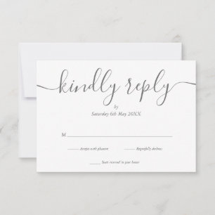 Einfaches elegantes Skript Grau und Weiß RSVP Karte