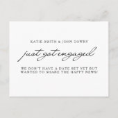 Einfaches elegantes Skript Nur Verlobtes Foto Got Ankündigungspostkarte (Rückseite)