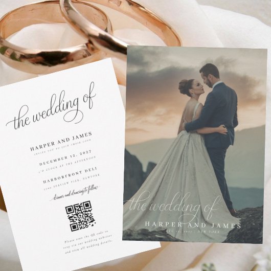 Einfaches Elegantes Skript-QR-Code-Foto-Budget-Hoc Einladung