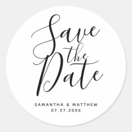 Einfaches elegantes Skript Save the Date Boho Wedd Runder Aufkleber