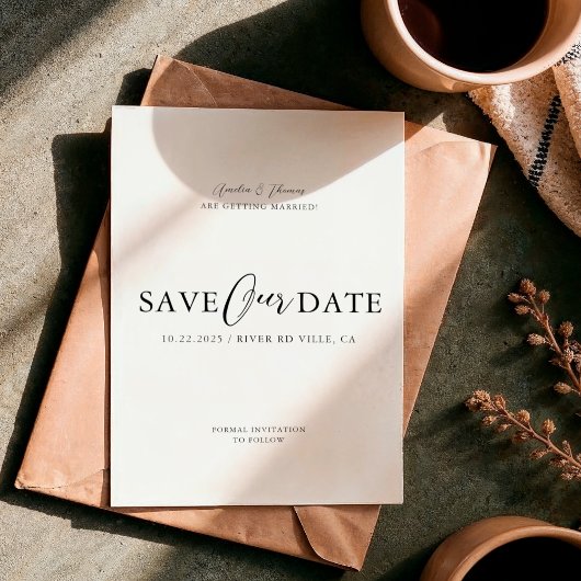 Einfaches elegantes Skript Save the Date Magneteinladung