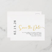Einfaches elegantes Skript Save the Date Real Gold Folie Einladungspostkarte (Vorderseite/Rückseite)