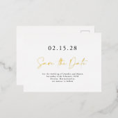 Einfaches elegantes Skript Save the Date Real Gold Folie Einladungspostkarte (Vorderseite/Rückseite)