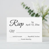 Einfaches, elegantes Skript, Schwarz & Weiß Hochze RSVP Karte (Stehend Vorderseite)