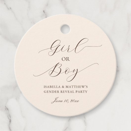 Einfaches elegantes Skriptgeschlecht offenbart Bei Geschenkanhänger (Vorderseite)