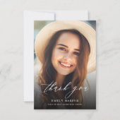 Einfaches elegantes Skriptüberlagern Zwei-Foto-Abs Dankeskarte (Vorderseite)