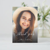 Einfaches elegantes Skriptüberlagern Zwei-Foto-Abs Dankeskarte (Stehend Vorderseite)