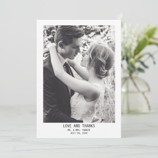Einfaches elegantes Text & Foto | Hochzeit Dankeskarte (Stehend Vorderseite)