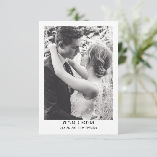 Einfaches elegantes Text & Foto | Hochzeit Save The Date (Stehend Vorderseite)