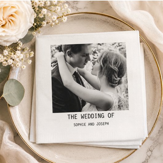 Einfaches elegantes Text & Foto | QR Code Hochzeit Serviette