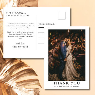 Einfaches elegantes Text und Foto Hochzeit Danke Postkarte