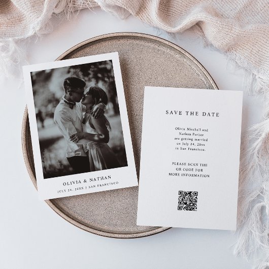Einfaches elegantes Text und Foto | HochzeitQR-Cod Save The Date