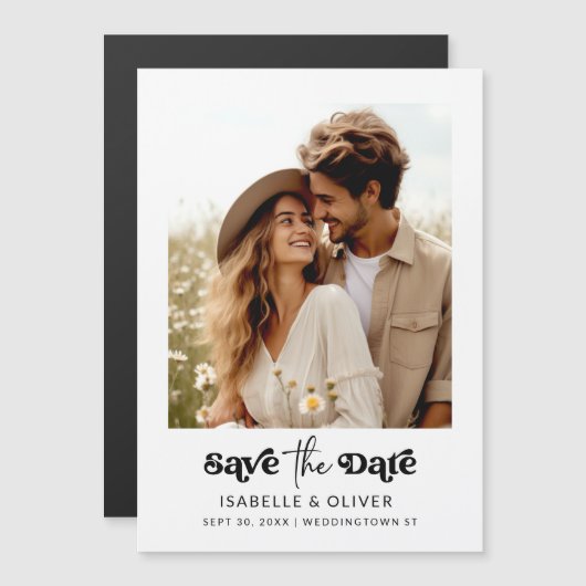 Einfaches elegantes Text und Foto Save the Date Magneteinladung (Vorne/Hinten)