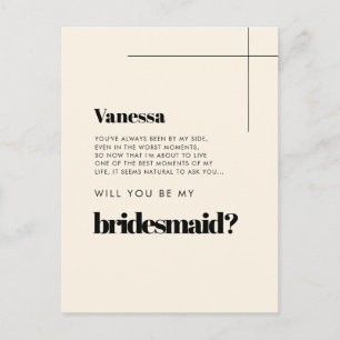 Einfaches elegantes und elegantes Cream Bridesmaid Postkarte