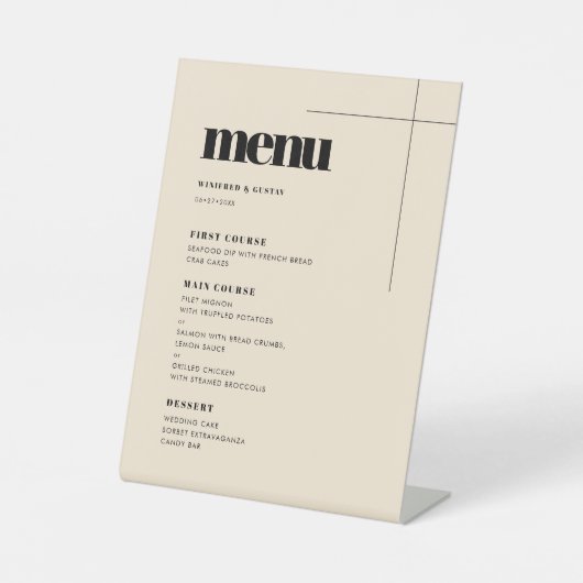 Einfaches elegantes und elegantes Hochzeitsmenü Sockelschild (Vorderseite)