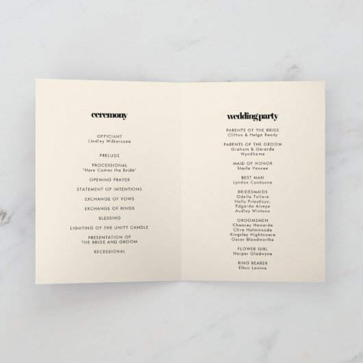 Einfaches, elegantes und elegantes Hochzeitsprogra Programm (Innenseite)