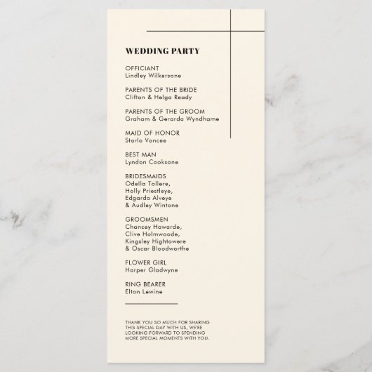 Einfaches elegantes und elegantes Hochzeitsprogram Programm (Rückseite)