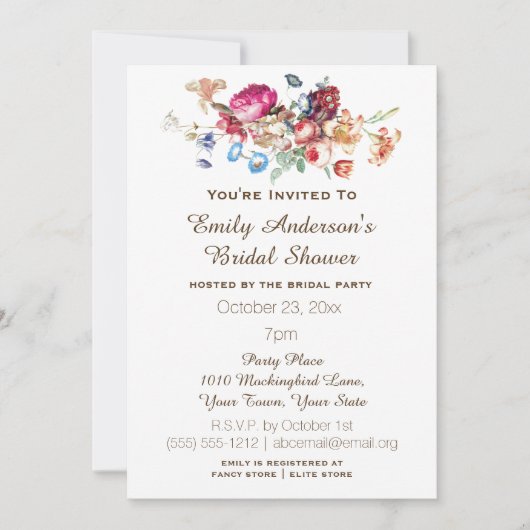 Einfaches elegantes Vintages BlumenBrautparty Einladung (Vorderseite)