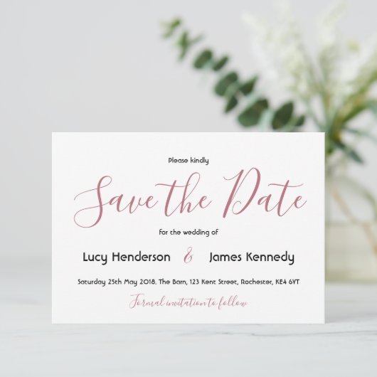 Einfaches elegantes Wedding Save the Date Begleitkarte (Stehend Vorderseite)