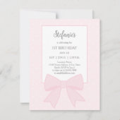 Einfaches elegantes, weiches Pastell Pink Bow 1. G Einladung (Vorderseite)
