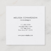 Einfaches elegantes weißes Marmorierungberufliches Quadratische Visitenkarte (Rückseite)