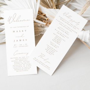 Einfaches elegantes White & Taupe Hochzeitsprogram Menükarte