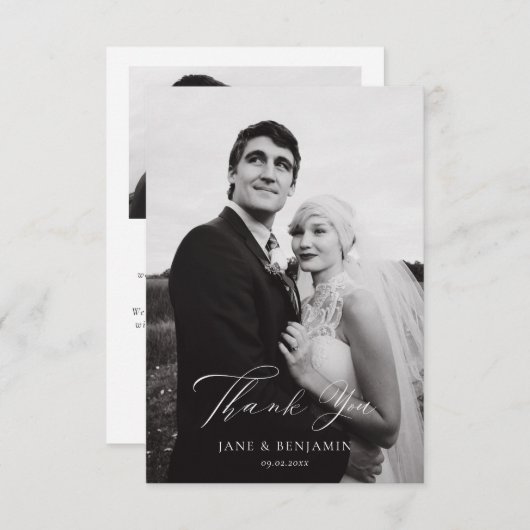 Einfaches elegantes White Wedding 2-Foto Dankeskarte (Vorne/Hinten)