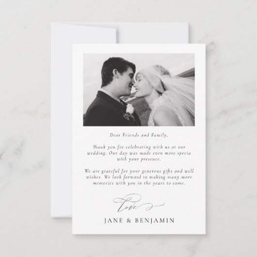 Einfaches elegantes White Wedding 2-Foto Dankeskarte (Rückseite)