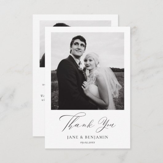 Einfaches elegantes White Wedding 2-Foto Dankeskarte (Vorne/Hinten)
