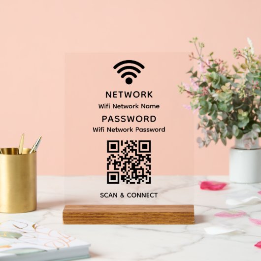 Einfaches elegantes WLAN QR-Netzwerkkennwort Acrylschild (Hochzeit)