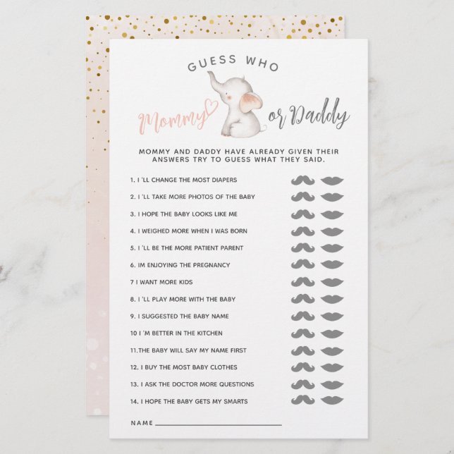 Einfaches Elephant & Balloon Girl Baby Showspiel (Vorne/Hinten)