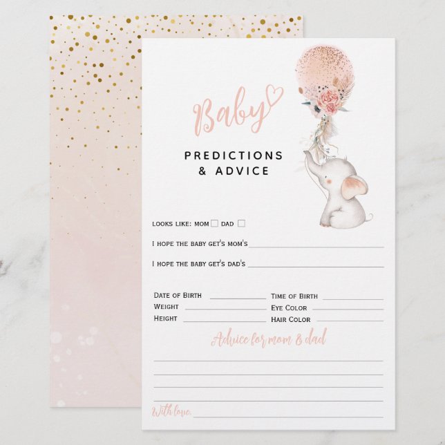 Einfaches Elephant & Balloon Girl Baby Showspiel (Vorne/Hinten)