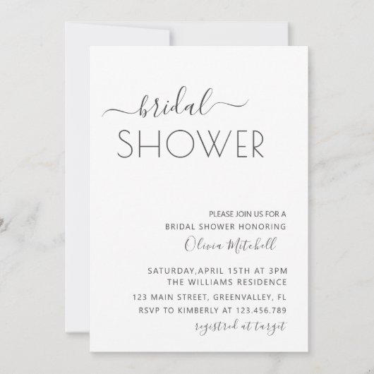 Einfaches Elgant Classic & Minimal Brautparty Einladung (Vorderseite)