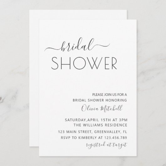 Einfaches Elgant Classic & Minimal Brautparty Einladung (Vorne/Hinten)