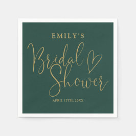 Einfaches Emerald Green und Gold Script-Brautparty Serviette