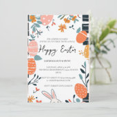 Einfaches Ende Elegante Eier und blumengeschmückte Einladung (Stehend Vorderseite)